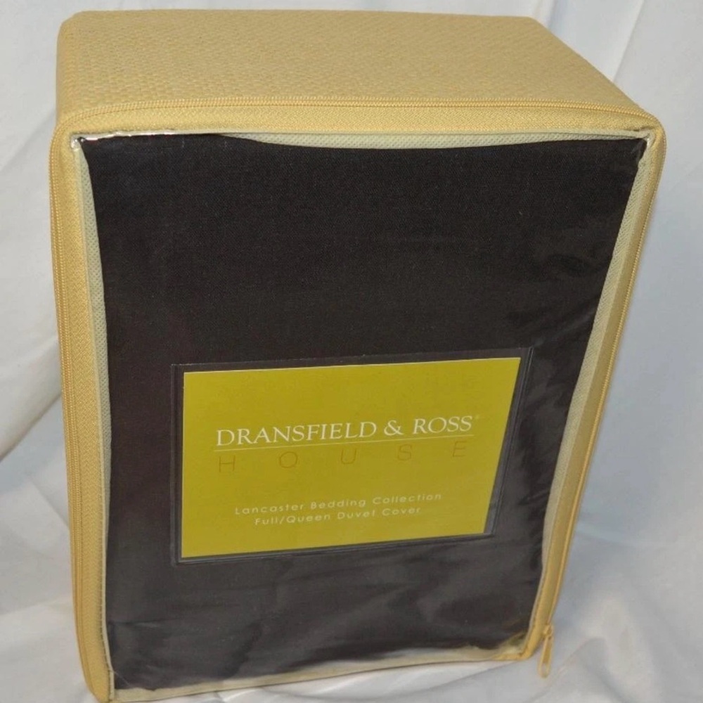 Dransfield & Ross Lancaster Linen Blend Duvet Cover Raven Full Queen Ivory Trim - Picture 11 of 14